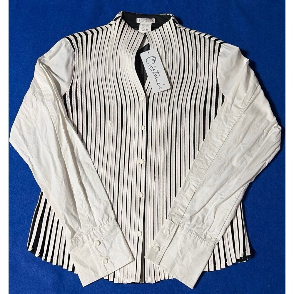 Ostinée by Ika Vintage Jacket Blouse Size 10 NWT Black White Textured Stripe